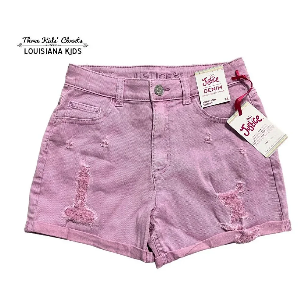 NEW Justice Sz 12 Lavender Distressed Stretch Denim Shorts